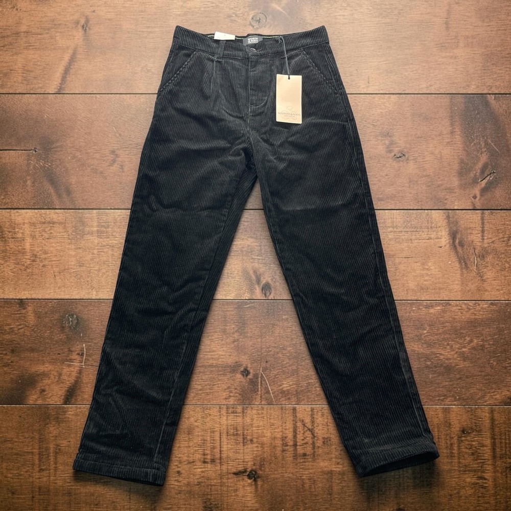 NEW Scotch & Soda Black Corduroy Loose Tapered Pants Women Size 10 W26xL26
